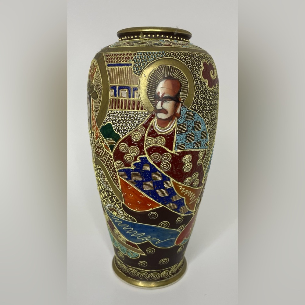Vintage Antique Japanese Satsuma Style Decorative Vase, Hand-painted